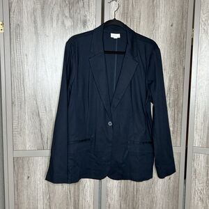 J Jill Womens Blazer Size L Cotton Stretch Navy Blue Classic Ponte